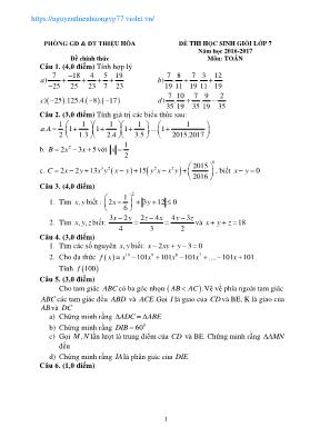 225 Đề thi học sinh giỏi môn Toán Lớp 7 - Hồ Khắc Vũ (Có đáp án)